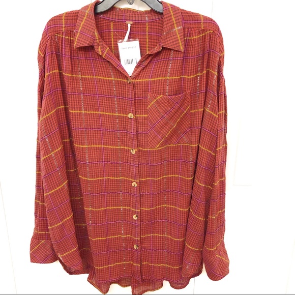 Free People Tops - Free People Plaid Print Button Down Shirt Sz M